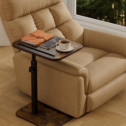TV Tray Side Table for Couch - 360° Swivel Adjustable Height Rotating Sofa Table C Table End Table Laptop Desk with Phone & Tablet Slot, Perfect for Eating Working Reading, Fits Small Spaces - color: Rustic Brown
