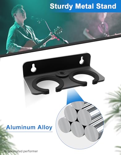 Multi Microphone Holder for Handheld Dynamic, Wired and Wireless Mics Storage Hanger, Double Microphone Stand,Rubber Padding/Wall Mounted or Mounted to 5/8"-27 or 3/8"-16 threaded Stands Attachment - size: Black Mic Holder