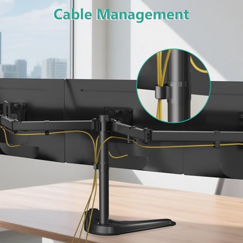 WALI Free Standing Triple Monitor Mount, Heavy Duty Triple Monitors Stand for 13-27 inch Screens, Adjustable 3 Monitor Arm Desk Mount with Swivel, Tilt, Rotation, Grommet Base (MF003N), Black - size: Triple, style: Steel Free Stand