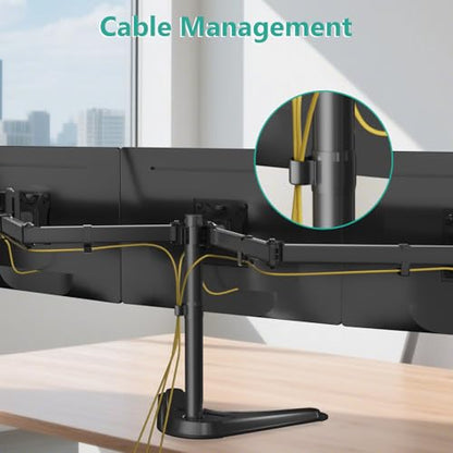 WALI Free Standing Triple Monitor Mount, Heavy Duty Triple Monitors Stand for 13-27 inch Screens, Adjustable 3 Monitor Arm Desk Mount with Swivel, Tilt, Rotation, Grommet Base (MF003N), Black - size: Triple, style: Steel Free Stand