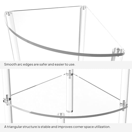 Eglaf Acrylic Corner Side Table 2 Tier - Clear End Table | Triangle Side Table, Fan-Shaped Corner Table for Living Room, Bedroom, Bathroom, 11.8'' L x 11.8'' W x 22.4 ''H - size: 2-Tier