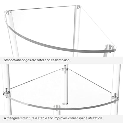 Eglaf Acrylic Corner Side Table 2 Tier - Clear End Table | Triangle Side Table, Fan-Shaped Corner Table for Living Room, Bedroom, Bathroom, 11.8'' L x 11.8'' W x 22.4 ''H - size: 2-Tier