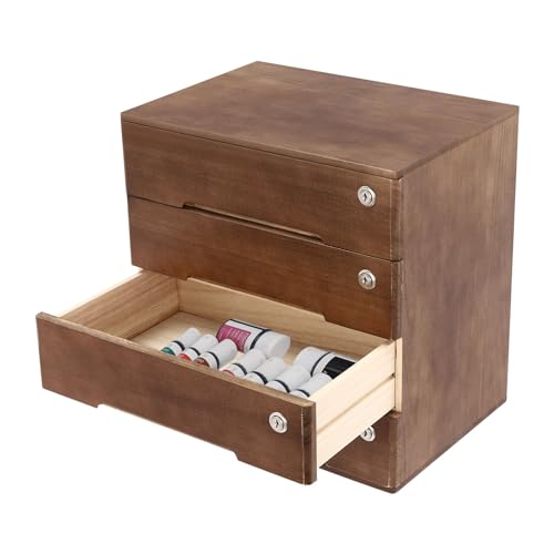 Wooden Desk Organizer with Drawers & Lock, Desktop Countertop Storage Cabinet Lockable Home Office Supplies File Tabletop Organizing Unit (4 Drawer - Retro Walnut) - style: 4 Drawer - Retro Walnut
