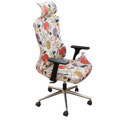 Ergonomic Office Chair Covers Set with Headrest Cover Floral 2 Pieces Stretch Desk Computer Office Chair and Headrest Slipcovers Washable - color: Printed Flower, size: Chair and Headrest Covers
