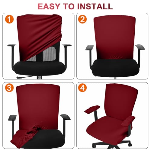 Tallew 4 Pcs Office Chair Covers Set Computer Universal Protective Stretchable Chair Seat Covers Desk Armrest Slipcovers Pads Office Cushion Backrest for Rotating(Red) - color: Red