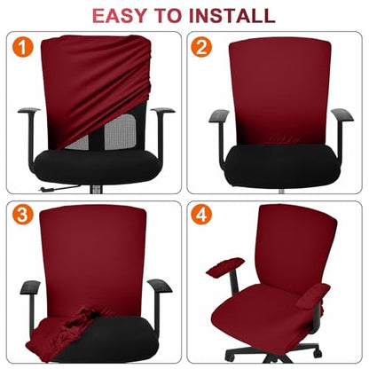 Tallew 4 Pcs Office Chair Covers Set Computer Universal Protective Stretchable Chair Seat Covers Desk Armrest Slipcovers Pads Office Cushion Backrest for Rotating(Red) - color: Red