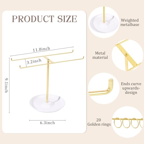 Metal Headband Holder Organizer, 2-Tier Headband Storage with Tray, Hairband Display Stand with Golden Rings, Hair Accessories Claw Clip Organizer for Women and Girls (Gold) - color: Gold