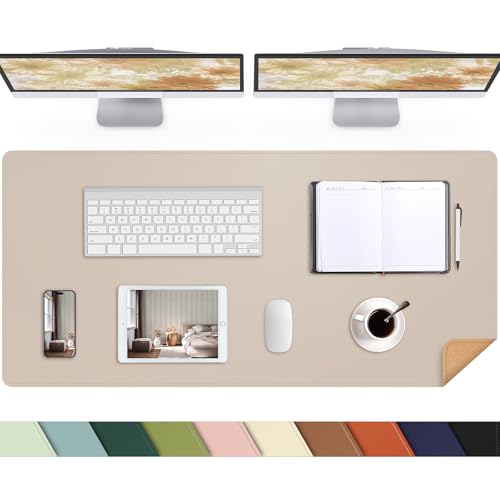 AFIING Cork Desk Mat 55" x 17", Dual-Sided Natural Cork & PU Leather Desk Pad, Non-Slip Waterproof Large Mouse Pad for Office, Home & Gaming (Beige) - color: Beige, size: 55" x 17"