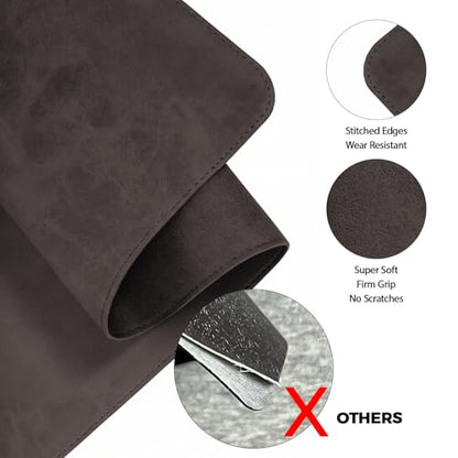XXLarge Gaming Desk Pad with Stitched Edges - Waterproof Writing Pad Leather Mouse Mat, Non-Slip Base Desk Mat for Office/Home 47"x17" XXL Dark Coffee - color: Dark Coffee, size: 47" x 17"