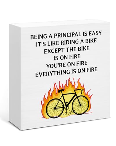 School Principal Appreciation Gifts for Women Men, Christmas Birthday Gifts for Principal, Everything is on Fire Wooden Sign Home Office Shelf Desk Decor - color: BEING