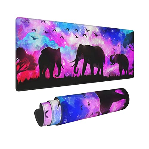Abstract Elephant Forest Landscape Mouse Pad Extended Large Gaming Mouse Pad XL Oversized Desk Pad Stitched Edges Non-Slip Mat 31.5 X 11.8 Inch - color: Black21