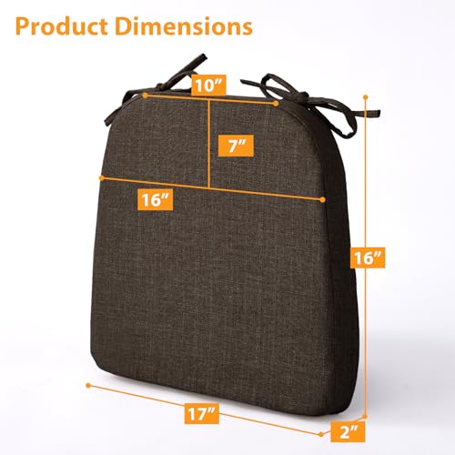 Ruqmuis Chair Cushions for Dining Chairs, 2" Thick Seat Cushions for Kitchen Chairs, D-Shaped Chair Pads with Washable Cover, Ties and Non Slip Backing, 17'' x 16'', Set of 4, Brown - color: Brown, size: 4 Count(Pack of 1)