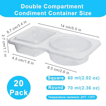 Pure Future 20-Pack Reusable Snack Containers with Lids, 2-Compartment Snackle Box Container for Meal Prep, Portion Control Snack Pack for Office, Travel & Gym, Microwave Safe (40 Pcs)