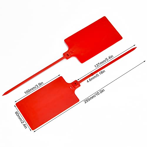 100 Red Plastic Writable Shipping Tags - Large, Waterproof, Hanging Label Tags with One Permanent Marker Pen - color: Red, size: 100 PCS