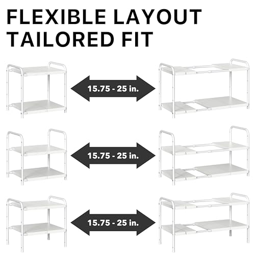 Simple Houseware Under Sink 2 Tier Expandable Heavy Duty Metal Shelf Organizer Rack, White (Expand from 15 to 25 inches) - color: White