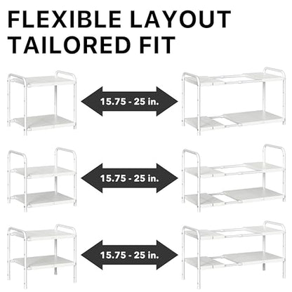Simple Houseware Under Sink 2 Tier Expandable Heavy Duty Metal Shelf Organizer Rack, White (Expand from 15 to 25 inches) - color: White