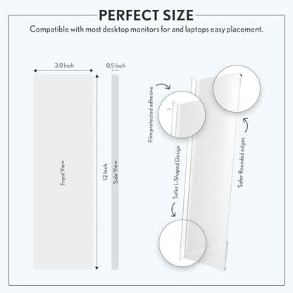 Computer Monitor Memo Board, 4 Pack, Sticky Note Holder, Semi-Transparent Flexible PVC, Monitor Adhesive Message Boards, Desk Accessories & Workspace Organizers, 12" L x 3" W, Non-Acrylic - size: 4 Pack
