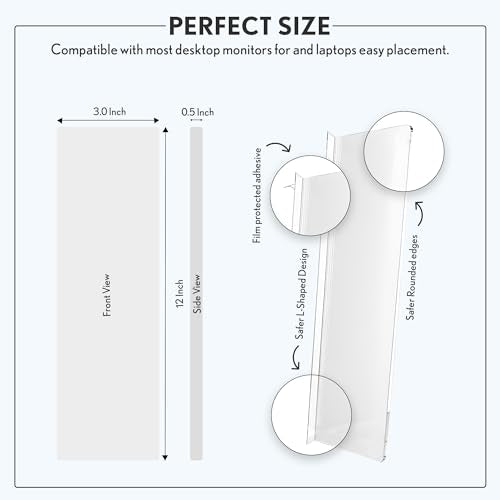 Computer Monitor Memo Board, 4 Pack, Sticky Note Holder, Semi-Transparent Flexible PVC, Monitor Adhesive Message Boards, Desk Accessories & Workspace Organizers, 12" L x 3" W, Non-Acrylic - size: 4 Pack