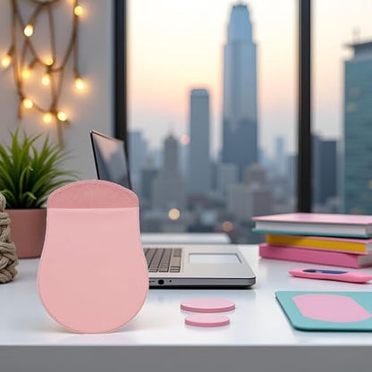 Pink Universal Stick-On Mouse Pouch Holder for Sleevefor Laptop Reusable Adhesive Storage Mouse Holder, Cover Office Worker Mouses Storage Bag for Laptop Pads