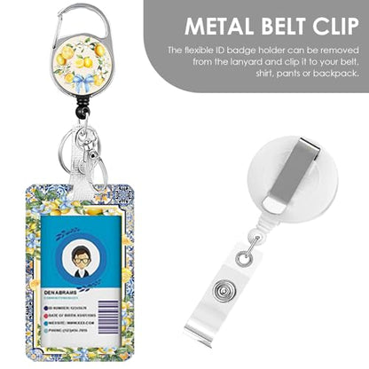 Lemon Lanyards for ID Badge, Lanyard ID Card Holder with Retractable Reel Clip and Keychain, Heavy Duty Vertical Identity Badge Cover Case Protector for Teacher Nurse Women Men - color: Lemon-yellow