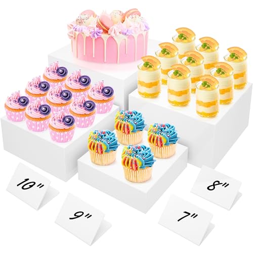 10” Large Buffet Risers with Mini Signs, Table Risers, Buffet Risers and Stands, Acrylic Cube Display Box Riser for Catering Party Buffet Table Food Display, Dessert, Cakes - White, Set of 4 Boxes - color: 10 inches-4 Pack