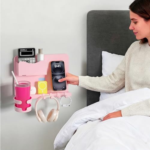 Floating Shelves for Bedside Shelf Accessories Organizer, Wall Mount Shelf Stick On, Cute Room Decor Aesthetic, Girls Room Decor, Cool Stuff for Bedroom Storage and Organization (Pink) - color: Pink