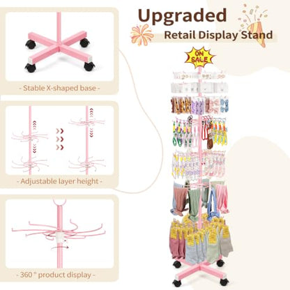 Flenpptly Retail Display Stand, 7-Tier Rotating Display Rack for Store Display, Movable and Adjustable Spinning Display Stand for Earrings, Jewelry, Keychains, Socks Display (7-Tier Pink) - color: 7-Tier Pink