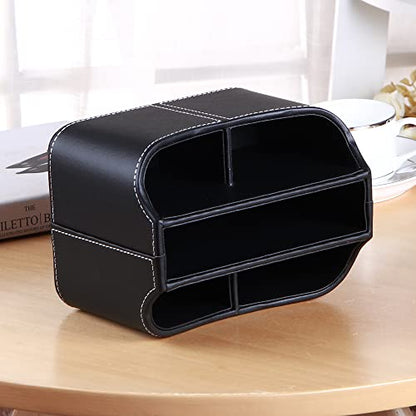Remote Control Holder 360 Degrees Rotatable Desk Stationery Supply Organizer PU Leather Desktop Storage Box for Controllers Media Bedside Spinning TV Caddy iPad Mobile Pencil Cosmetic - color: A Black