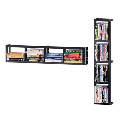 Kikihouse Wall-Mounted CD Storage Shelf with DIY LED Strip, Floating Media Storage Rack with Hooks, Cube Organizer for Video Games Set of 3