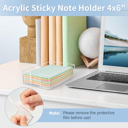 Acrylic Sticky Note Holder, 4 x 6 Crystal Clear Sticky Note Dispenser Acrylic Notepad Holder for School Home Office Desk Organization - size: 4x6"