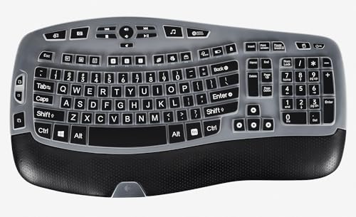 CaseBuy Keyboard Cover with Large Letters Compatible with Logitech K350 MK550 MK570 Wireless Wave Ergonomic Keyboard Protector with Oversized Print Letters -Black - color: Black Large Letters