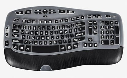 CaseBuy Keyboard Cover with Large Letters Compatible with Logitech K350 MK550 MK570 Wireless Wave Ergonomic Keyboard Protector with Oversized Print Letters -Black - color: Black Large Letters