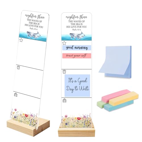 Sticky Note Holder Acrylic Monitor Memo Board Desk Organizers and Accessories Desk Decor Post It Note Holder with 200Pcs Sticky Notes Psalm 93:4 Mightier Than The Waves Christian Desk Sign - color: Waves