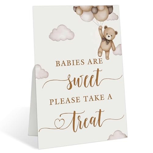 Babies are Sweet Take a Treat Sign for Baby Shower, Bear Balloon Style for Gender Reveal Party Reception and Baby Shower Table Decoration, Gender Reveal Idea, Newborn Announcement Party Supply, 15 - color: Babies are Sweet