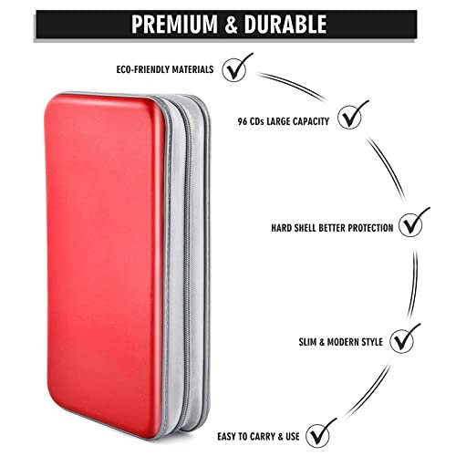 DVD Case, Bivisen CD Case Holder Wallet Binder 96 Capacity CD/DVD Cases Storage Holder Binder Organizer Wallet Book for Car Home Travel (Red) - color: Red