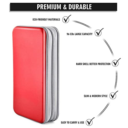 DVD Case, Bivisen CD Case Holder Wallet Binder 96 Capacity CD/DVD Cases Storage Holder Binder Organizer Wallet Book for Car Home Travel (Red) - color: Red