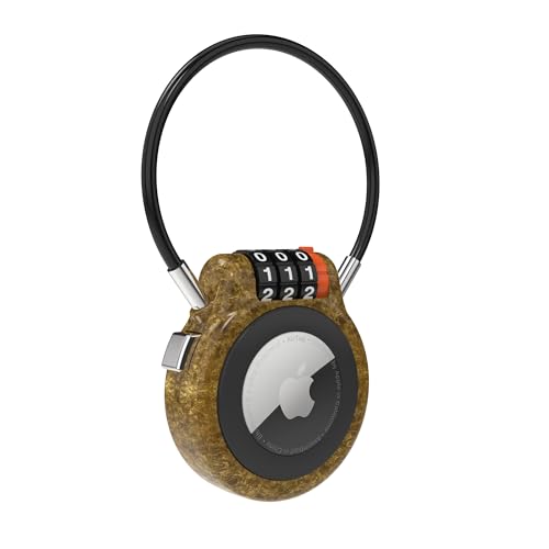 Lockable AirTag Holder with Combination Lock, Metal AirTag Lock Case Compatible with Apple Air Tag, Tracker Device Holder for Vehicles Car Stroller Tracking Luggage Backpack Suitcase - color: Retro Gold