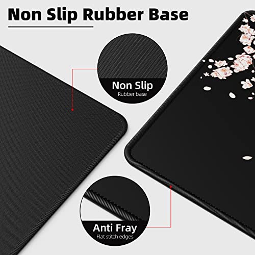 ETZ Japanese Plum Blossoms Black Mouse Pad (31.5 × 11.8 × 0.12 inch) Extended Large Mouse Mat Desk Pad, Stitched Edges Mousepad,Non-Slip Rubber Base,Gaming Mouse Pad XL. - color: Plum Blossom Mouse Pad-1