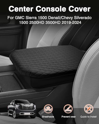 Shademax Custom Fit for Center Console Cover 2019-2024 2025 2026 GMC Sierra 1500/Chevy Silverado 1500 2500HD 3500HD Armrest Cushion Pad Cover PU Leather Sierra Silverado Accessories Anti-Scratch Black - size: for 2019-2026 Silverado/Sierra Bucket Seat