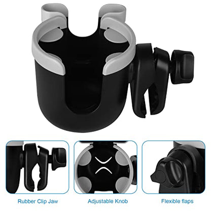 Accmor Stroller Cup Holder with Phone Holder, Bike Cup Holder, Universal Cup Holder for Uppababy Nuna Doona Strollers, 2-in-1 Cup Holder for Walker, Wheelchair, Scooter - color: Mix Grey