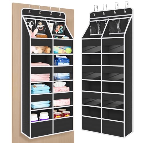 Univivi 5-Shelf Over Door Hanging Organizer Fabric Door Storage for Baby Nursery Nursery Closet Cabinet Wall Mount Hanging Storage Organizers with 8 Deep Pockets and 4 Small PVC Pockets(Black) - color: Black (Upgraded), size: 5 LAYER