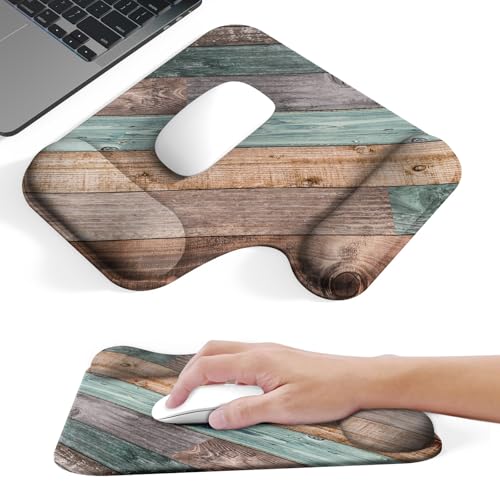 Ergonomic Mouse Pad with Gel Wrist Rest (1"& 1.2" Dual Height) - Mouse Pads Compact Mousepad Desk Mat Office, Gaming & Carpal Tunnel Relief | Non-Slip Rubber Base Rustic Wood Pattern - color: Rustic Wood Pattern