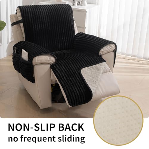 HAOMAIJIA Faux Fur Recliner Chair Covers Non-Slip Waterproof Recliner Covers That Stay in Place Warm Thick Lazy Boy Recliner Cover for Dogs Furniture Protector Pet Friendly (Black, 23'') - color: Black, size: 23''