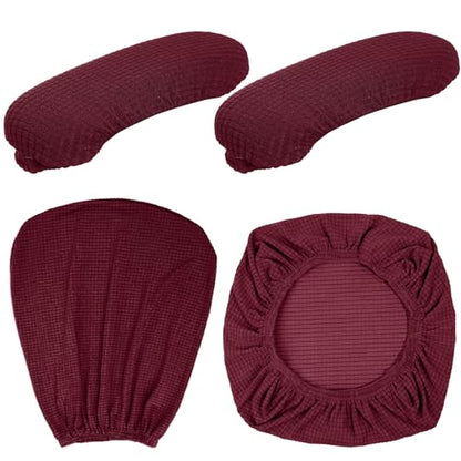 Tallew 4 Pcs Office Chair Covers Set Computer Universal Protective Stretchable Chair Seat Covers Desk Armrest Slipcovers Pads Office Cushion Backrest for Rotating (XL,Burgundy) - color: Burgundy