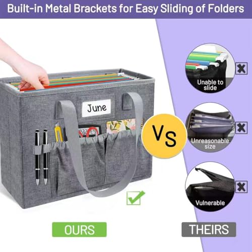 abcxgood Desktop File Organizer Box,Collapsible Hanging Filing Box,Home Office Document Storage Organizer with Front Pocket and Handles, Letter Size Folder. - color: Grey