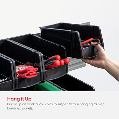 IRIS USA Medium Stackable Storage Bins, 8-Pack, 11" L x 6" W x 5" H, |Made in USA|, Plastic Open Front Shelf Bin for Organizing Parts, Hardware, Tools, Supplies, Garage Shelf, Pantry - Black - size: Medium - 8 Pack