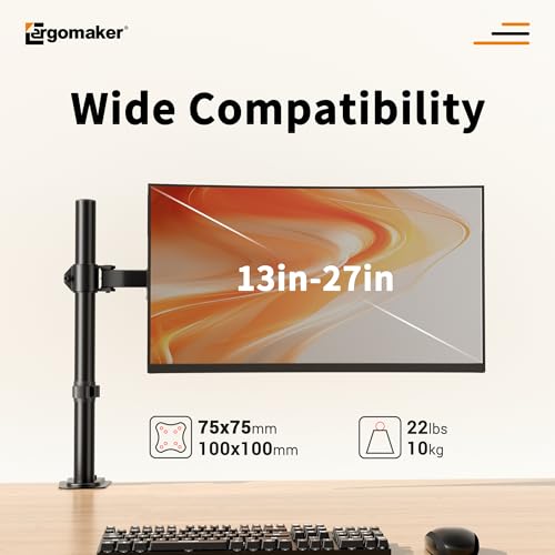 Single Monitor Stand, Arm Monitor Desk Mount for 13" to 27" Screen, Full Adjustable Height, Tilt Swivel Rotate, Holds 22 lbs per Arm, Easy to Install - size: Single Up to 27"