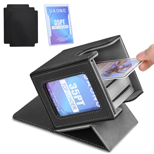 UAONO Card Deck Box for MTG Commander, Independent Commander Display, Fits 100 Double-Sleeved Cards, Magnetic Deck Case for Magic the Gathering TCG, 2 Dividers & 1 Top Loader (Black) - color: A-Black