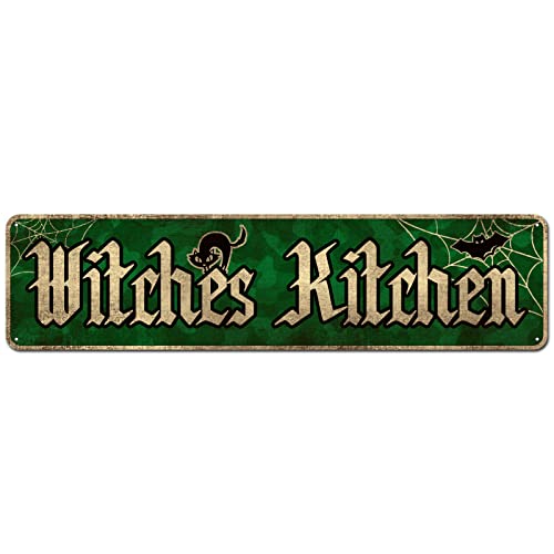 Witches Kitchen - Vintage Aluminum Metal Tin Sign Road Street Signs, Halloween Home Kitchen Witch Gift 4" x 16" - color: Witches Kitchen