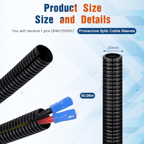 Sasylvia 3/4" X 200 Ft Split Wire Loom Tubing Wire Loom Assortment Split Cable Sleeves Bulk Flexible Electrical Conduit Protective kit - size: 3/4" X 200 ft